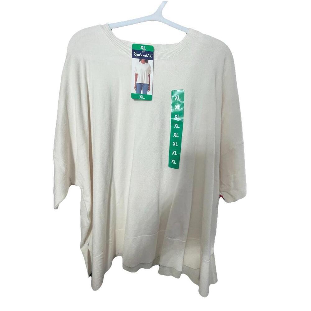 NWT Splendid Women's Short Sleeve Knit Top, Cream, Size XL